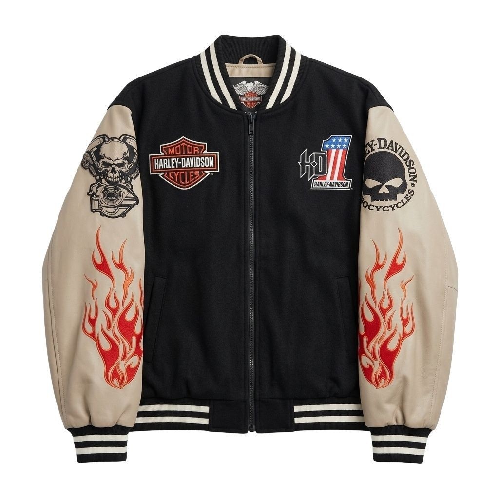 (COD) Jaket Varsity Harley-Davidson Flameburn GENUINE