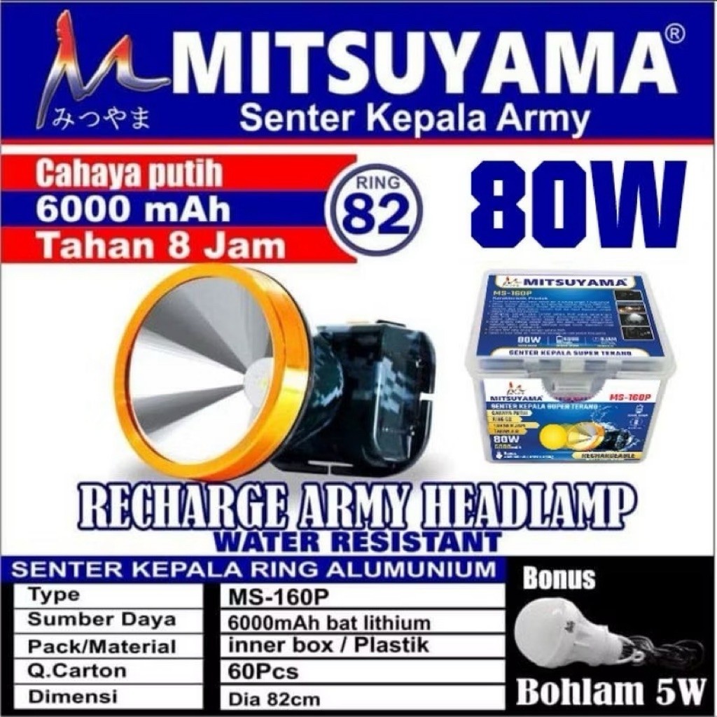 ms-160p / Senter Kepala 50w - Senter kepala mitsuyama 50w MS 160 P - Senter Kepala 50W ring 82