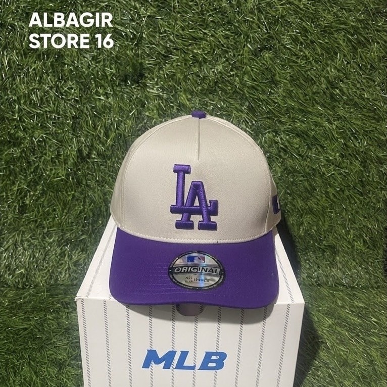 Topi Premium / Baseball / Kombinasi / Krem Ungu / Logo LA Ungu / MLB / Pria Wanita