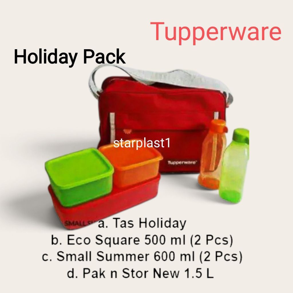 Holiday Pack Tupperware | Tas isi Kotak Makan dan Botol Minum