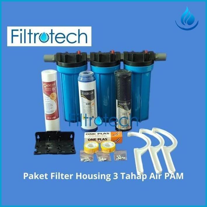 Paket Housing Filter Air 3 Housing 10" Blue (Sediment, Gac &Cto) Terbaik