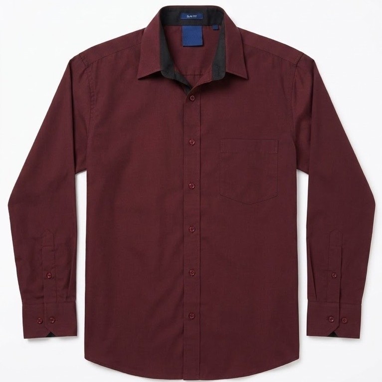 Kemeja Pria Lengan Panjang Stanley Adams Maroon Combination