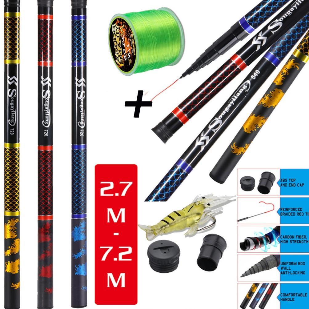 Sougayilang 2.7m 3.6m 4.5m 5.4m 6.3m 7.2m Joran Tegek Fishing Rod Carbon Tegek Panjang Fishing Pole 