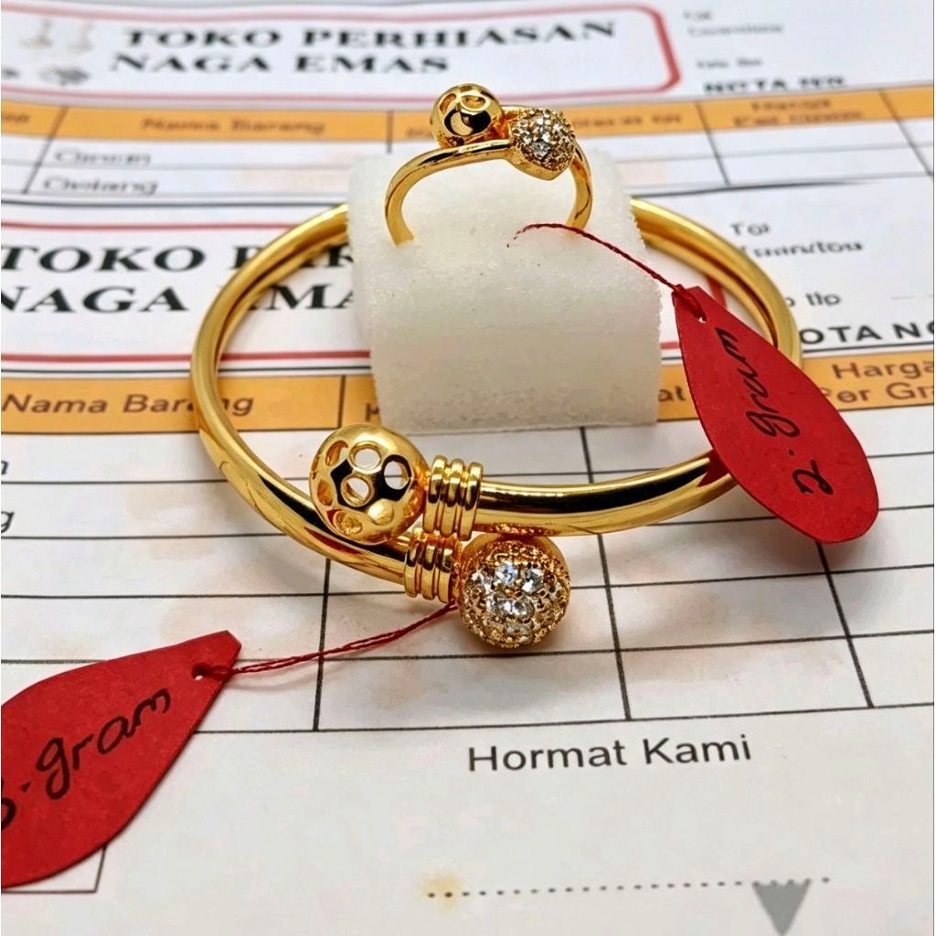 GELANG TANGAN BOBA PERMATA FREE CINCIN GOLD BRACELET PERHIASAN WANITA BERLAPIS EMAS MUDA ELEGAN TERL