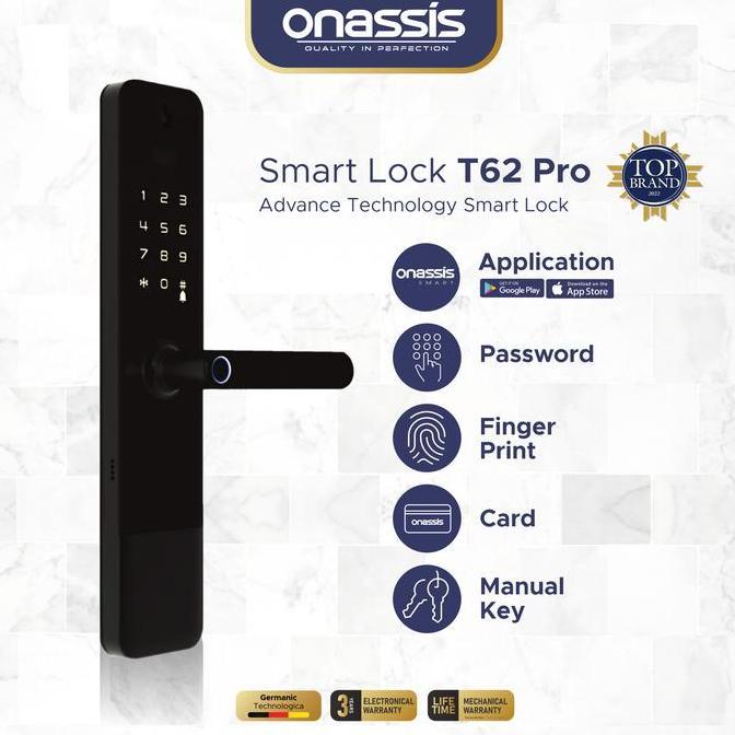 Onassis Kunci Pintu Digital Smart Lock T62 Pro  Fast Fingerprin Recognition & 5 Unlock Ways