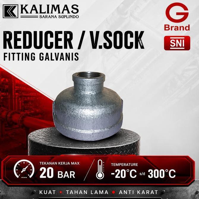 Reducer / V. Sock Galvanis Besi d. 3" x 1" Drat BSPT (G) | Sambungan fitting pipa besi