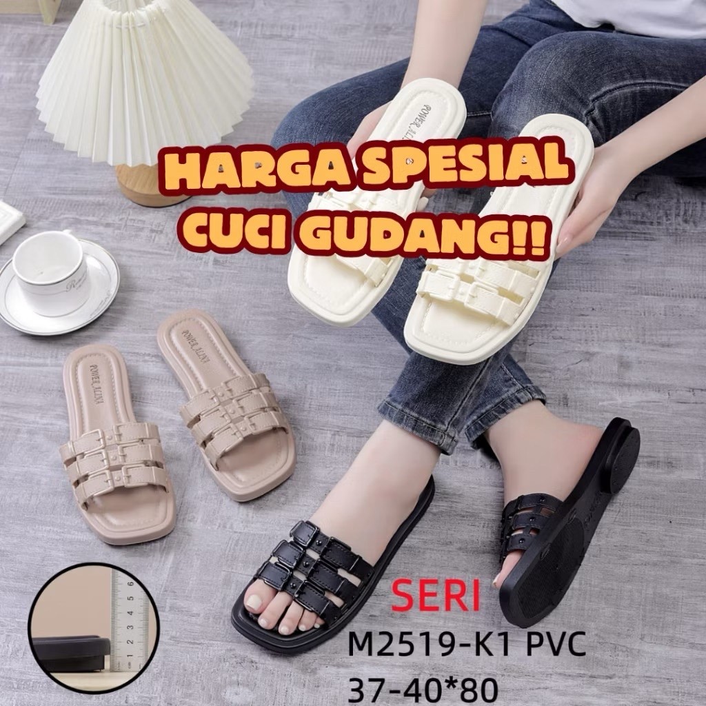 sandal alina 2519 motif gesper strap 3 sandal jelly lentur anti slip wanita