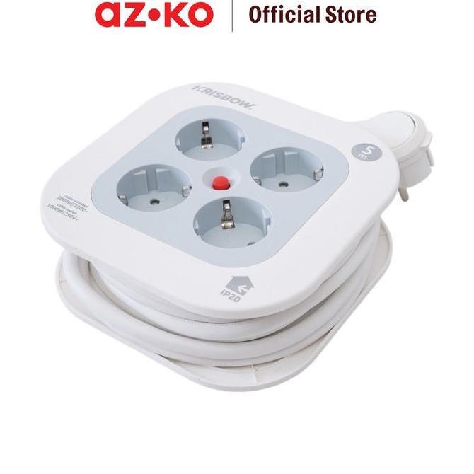 Azko Krisbow 5 Meter Kabel Roll Mini 4 Soket - Putih Gulungan Listrik Rol Kabel Power Reel Kabel Pan