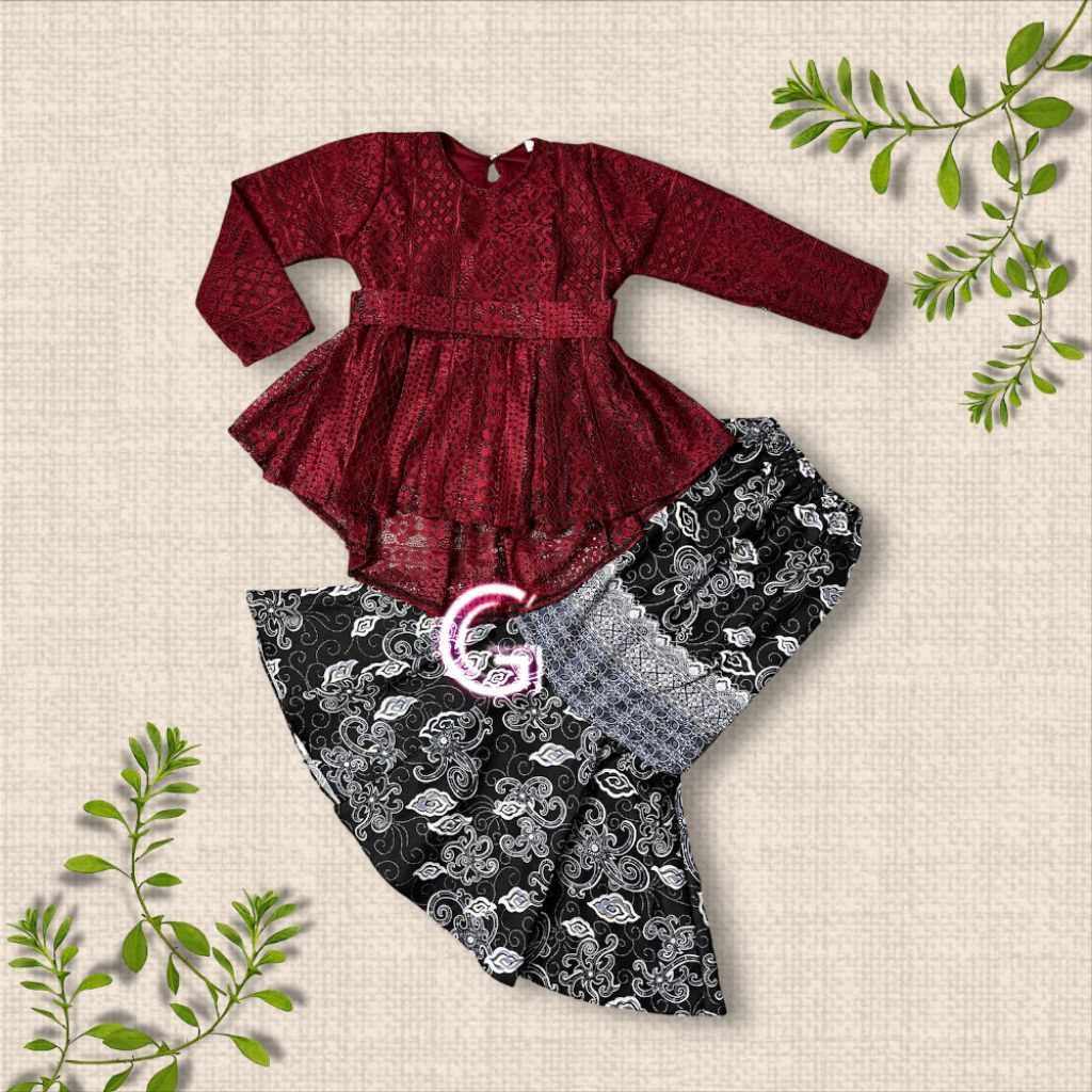 Setelan Kebaya Brukat Anak Perempuan / Kebaya Anak / Baju Adat / Kebaya Brukat Anak Dengan Rok Duyun