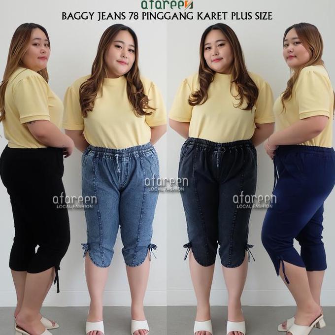AFAREEN - Kulot Jeans 7Per8 Celana Jeans Pendek 7/8 Wanita Baggy Jeans 78 Pinggang Karet