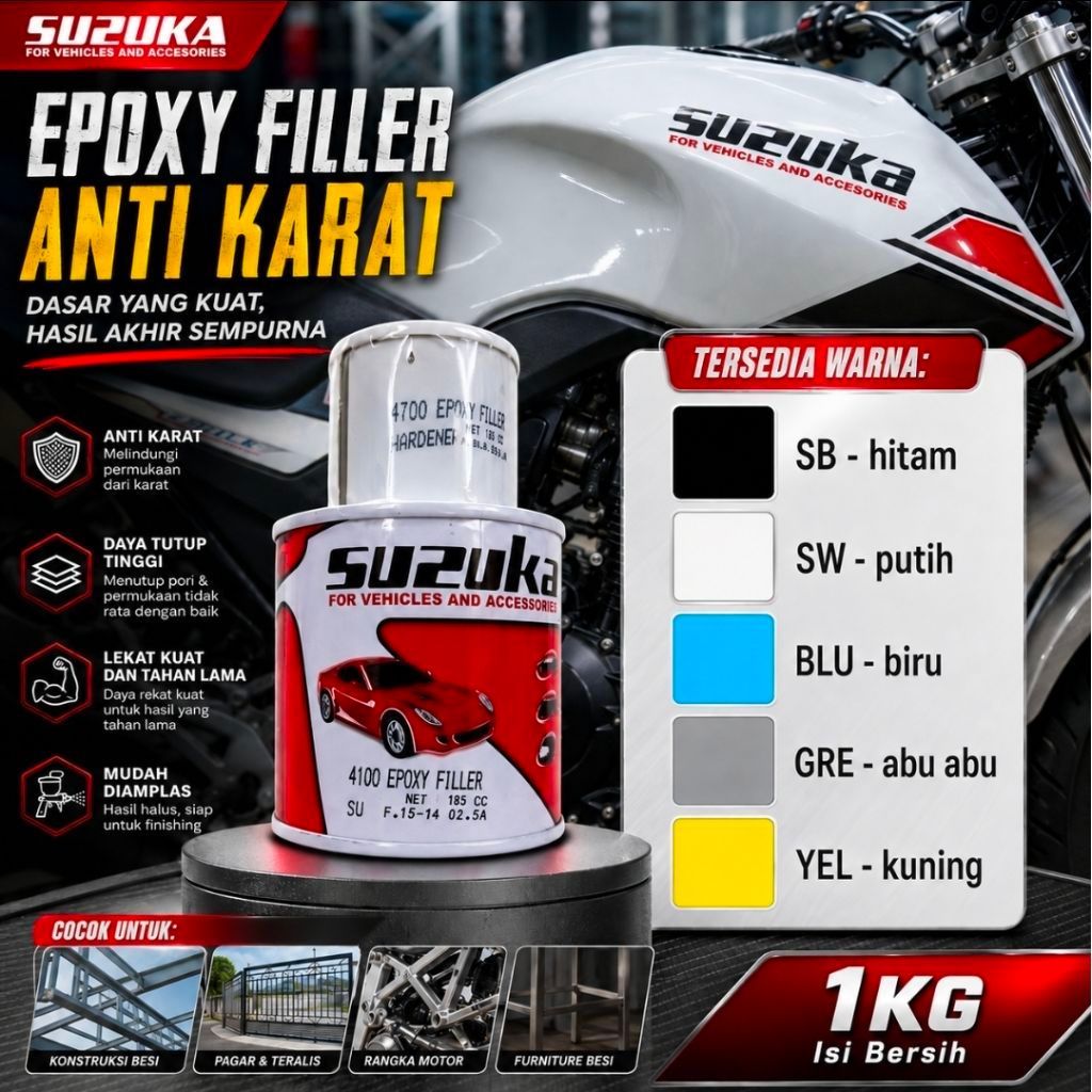 CAT DASAR DEMPUL SEPEDA MOBIL EPOXY FILLER SUZUKA 1KG