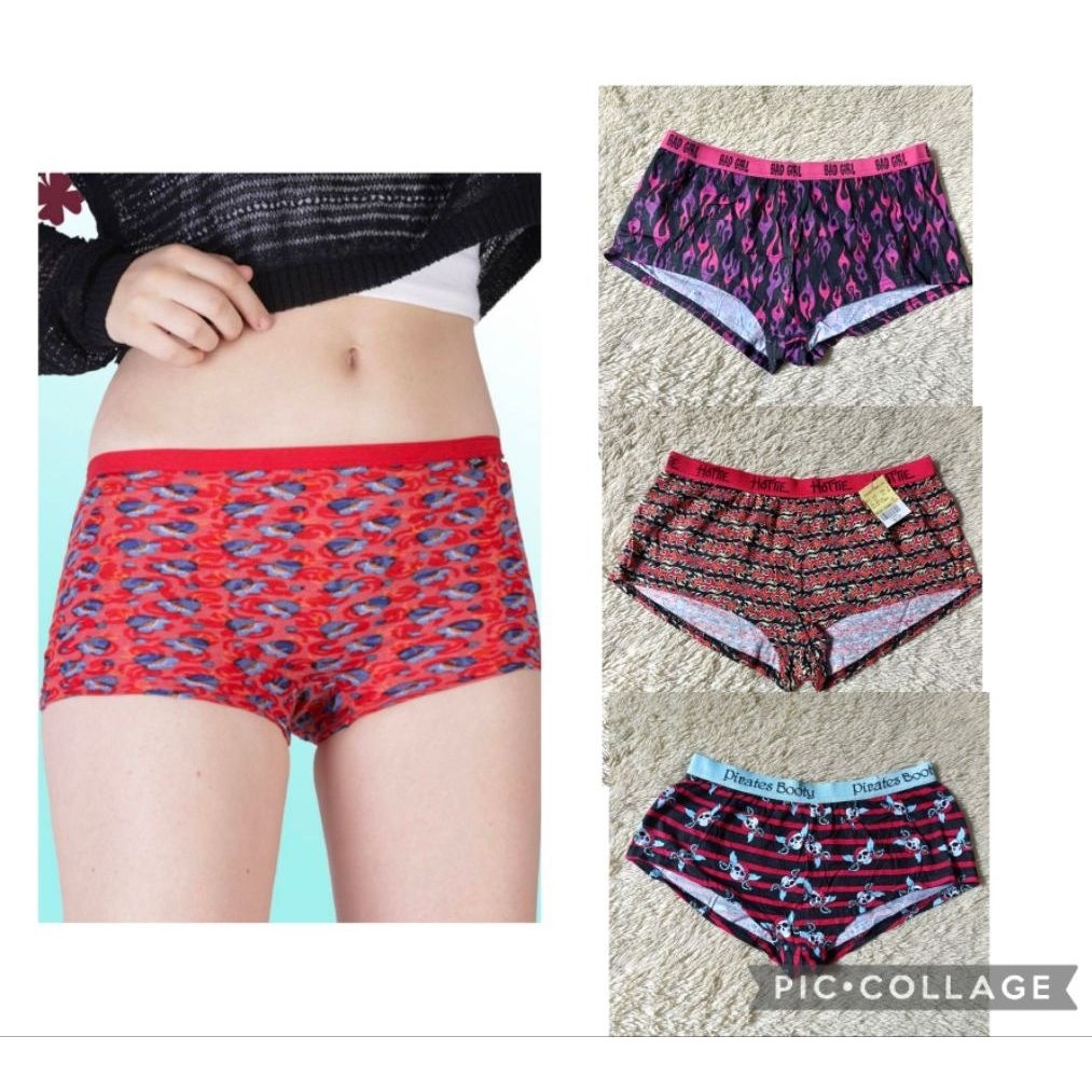 Boxer Boyshort Cd Wanita Cotton Print Branded