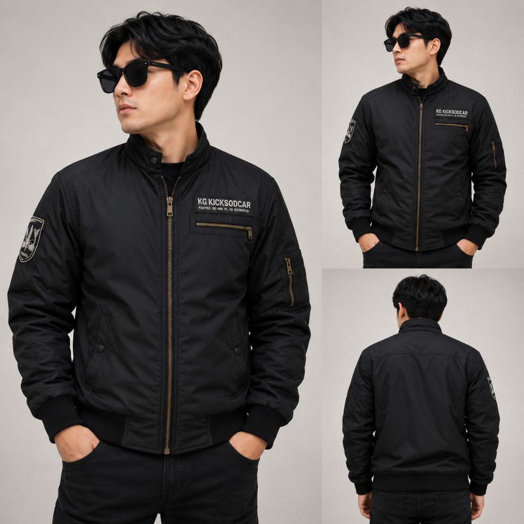 PROMO Kicksoogar Jaket Bomber Pria Waterproof Windbreaker Parasut Taslan Hitam Hijau Original