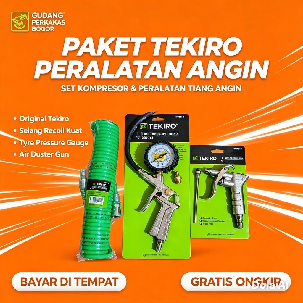 Paket Peralatan Kompresor Tekiro Selang Spiral 6 Meter + Air Chuck Gun - Semprotan Agin + Inflator G