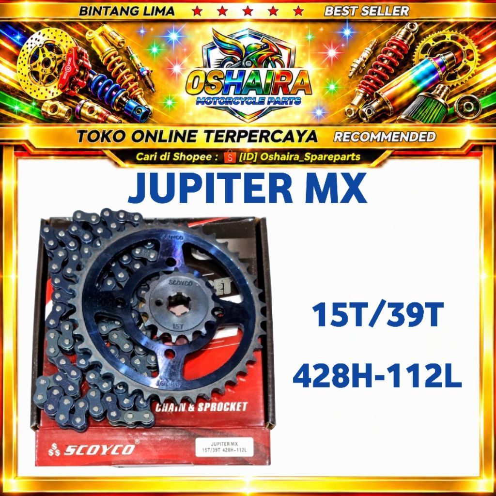 GEAR SET JUPITER MX / GEAR PAKET JUPITER MX 15T-39T/428H-112L SUPERIOR QUALITY GEAR PAKET JUPITER MX
