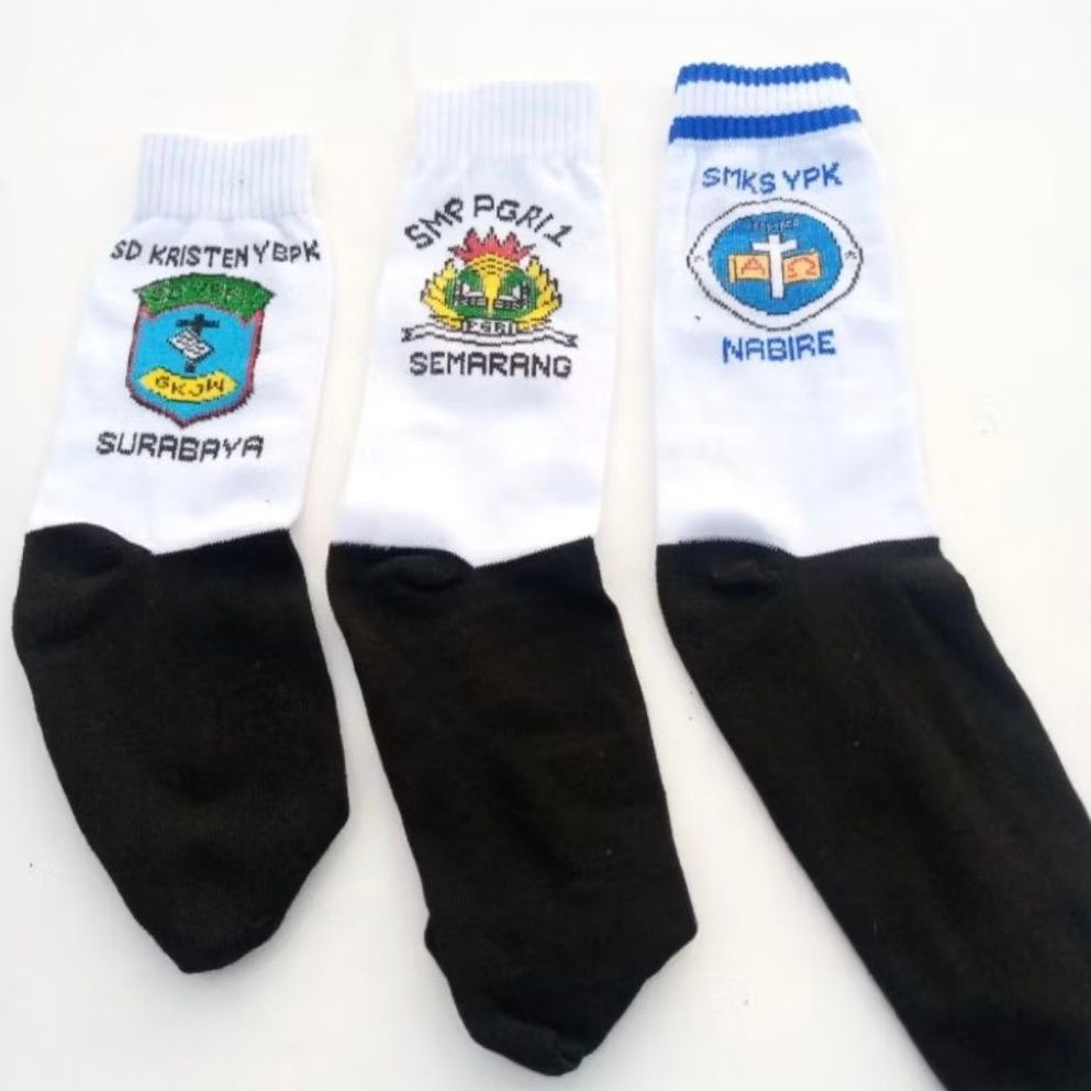 Kaos Kaki Hitam Putih Unisex Nyaman Sekolah Custom Bordir