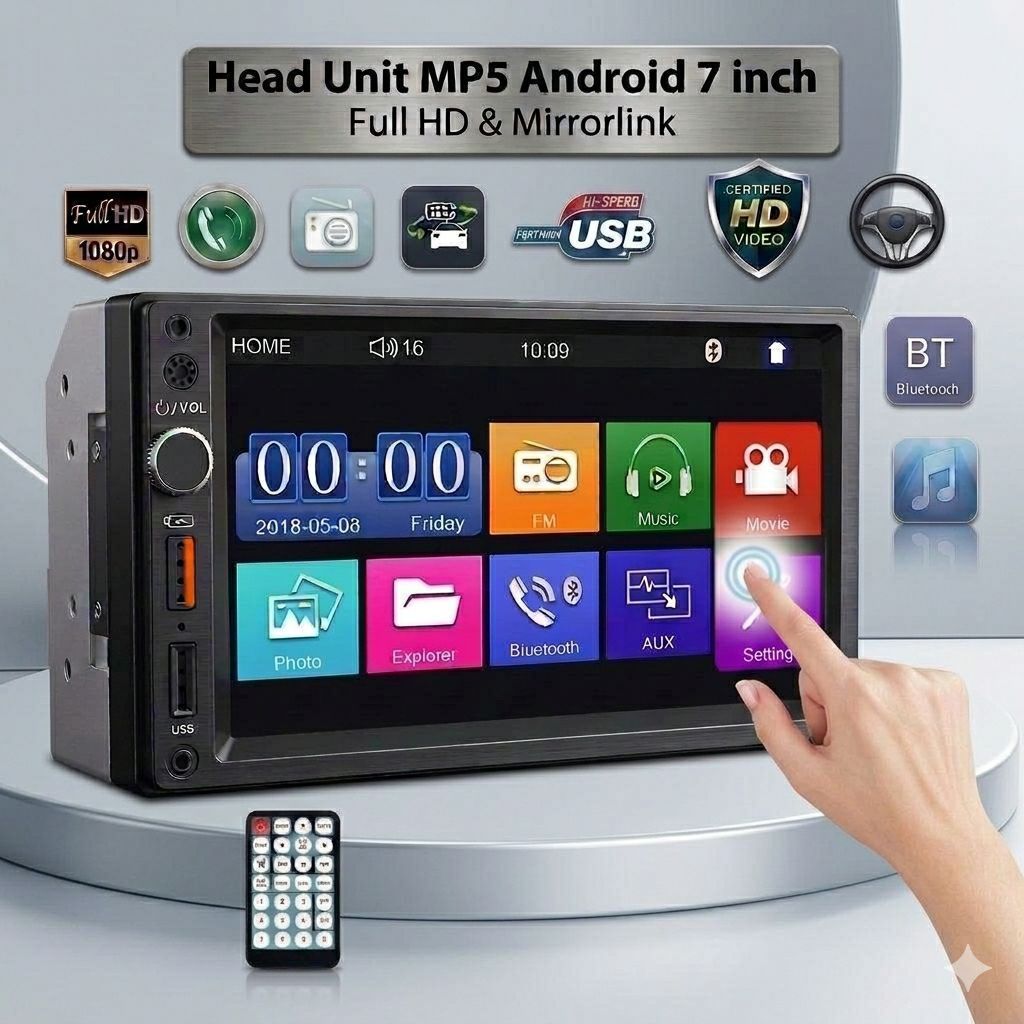 Head Unit Android MP5 7 inch Double Din Tape Mobil Android Mobil Audio Mobil Bluetooth Mobil TV Mobi
