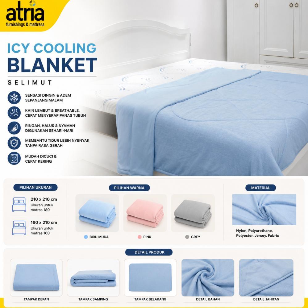 Atria Icy Cooling Blanket Selimut Dingin Multifungsi Bahan Adem Dan Nyaman 160 210 Blue Pink Grey