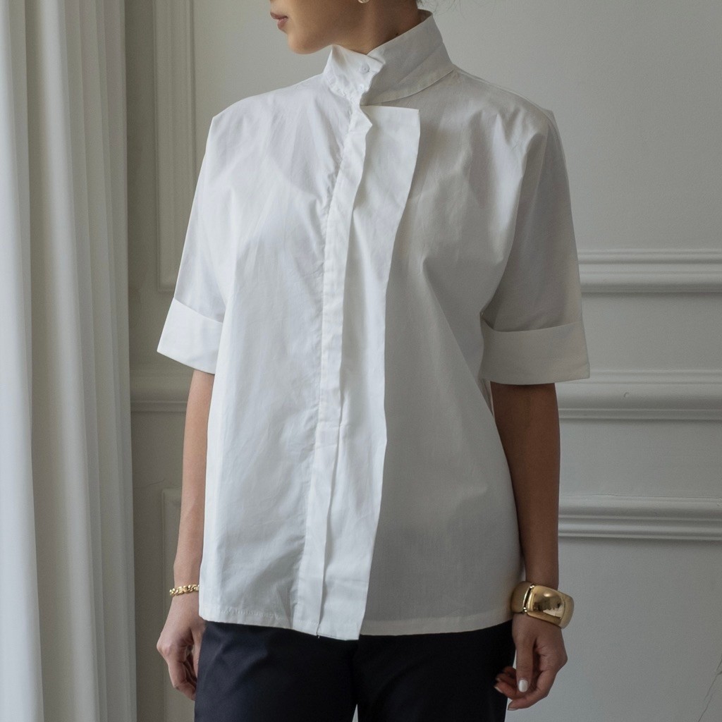 Genzea Market - Sloane Shirt | Kemeja Kantoran Atasan Wanita Blouse High Collar Funnel Neck