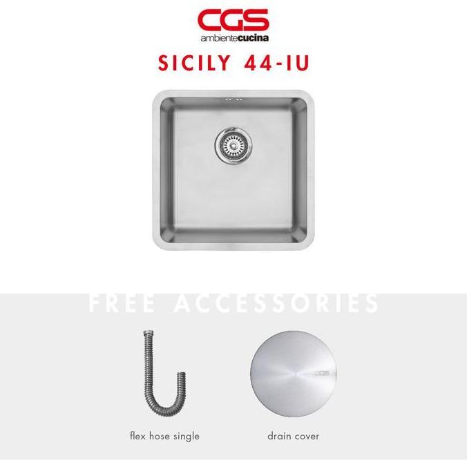 Kitchen Sink Bak Cuci Piring Stainless Steel 1 Lubang Cgs Sicily 44-Iu - Undermount Topmount