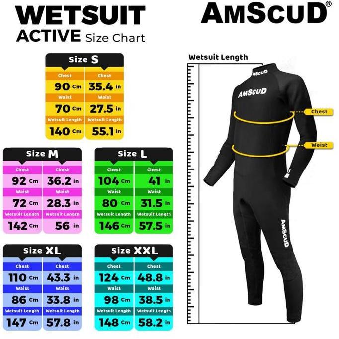 Amscud Wetsuit Active Gen3 3Mm / Pakaian Scuba Diving / Baju Diving / Wetsuit Diving / Pakaian Divin