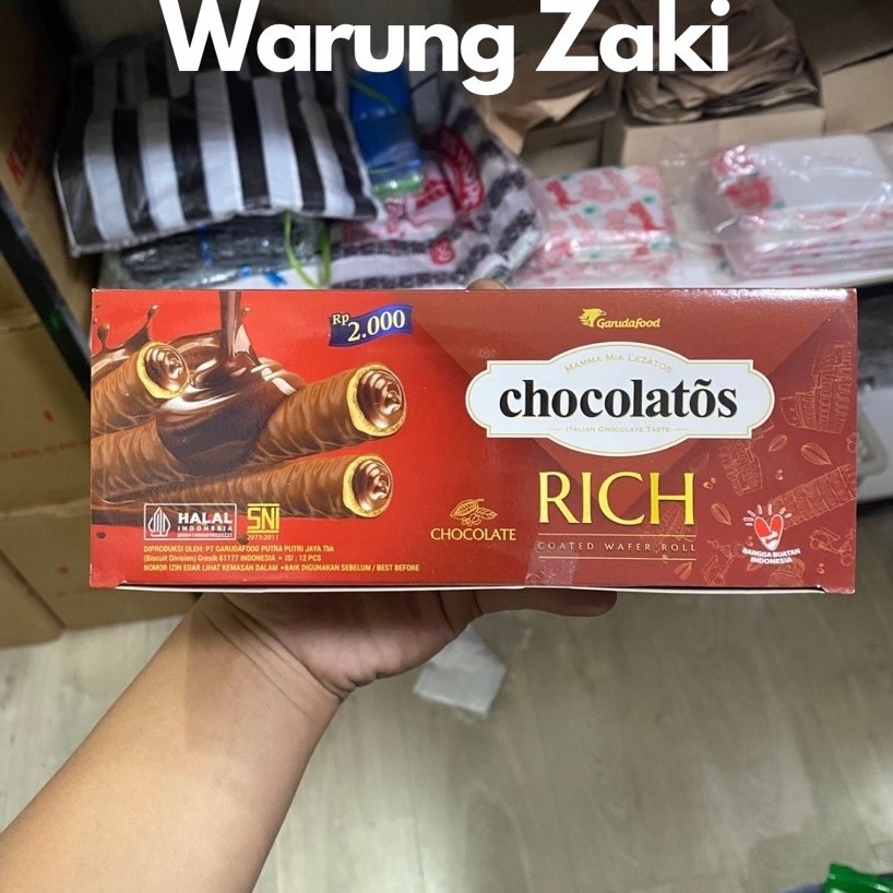Chocolatos Rich Wafer Roll - 12 pcs, Rasa Coklat Italia, Krim Coklat Berlimpah
