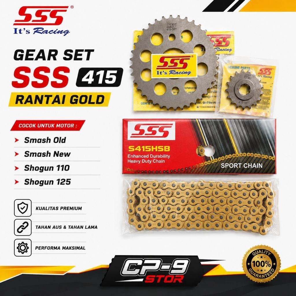 gear gir set sss 415 rantai gold sss smash old/smash new/shogun 110/shogun 125 paket gir set sss suz