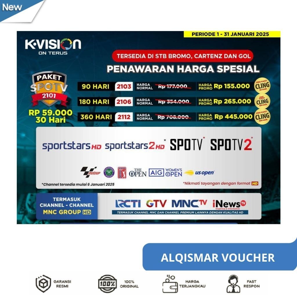 TV Voucher Paket Recaiver K-Vision Bromo C2000 K2000 Optus, Gardiner, Lgsat stat Dan jenis K-Vision 