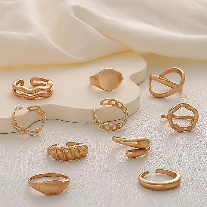 UPCJAKTIM99 - [XMUXI] CINCIN SET MATERIAL LOGAM WARNA KEEMASAN DESAIN BUKA BERBAGAI BENTUK SEPERTI S