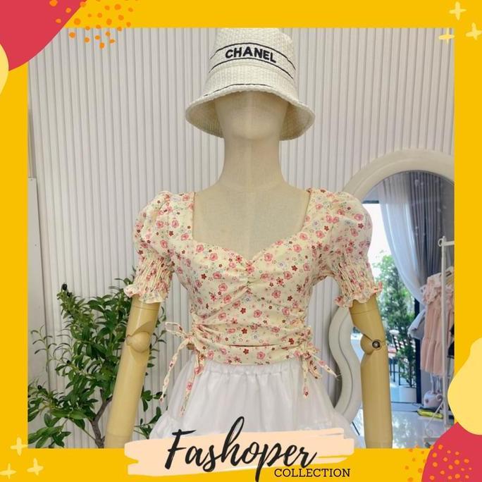 Dika.Sep_ Fashoper Crop Top Atasan Lengan Panjang/Pendek Wanita Bangkok Floral Serut Samping Blouse 