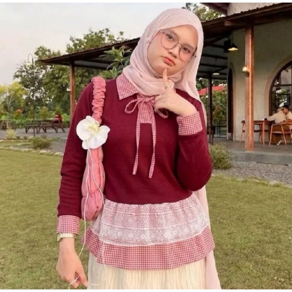 nayeon collar ribbon lace knit