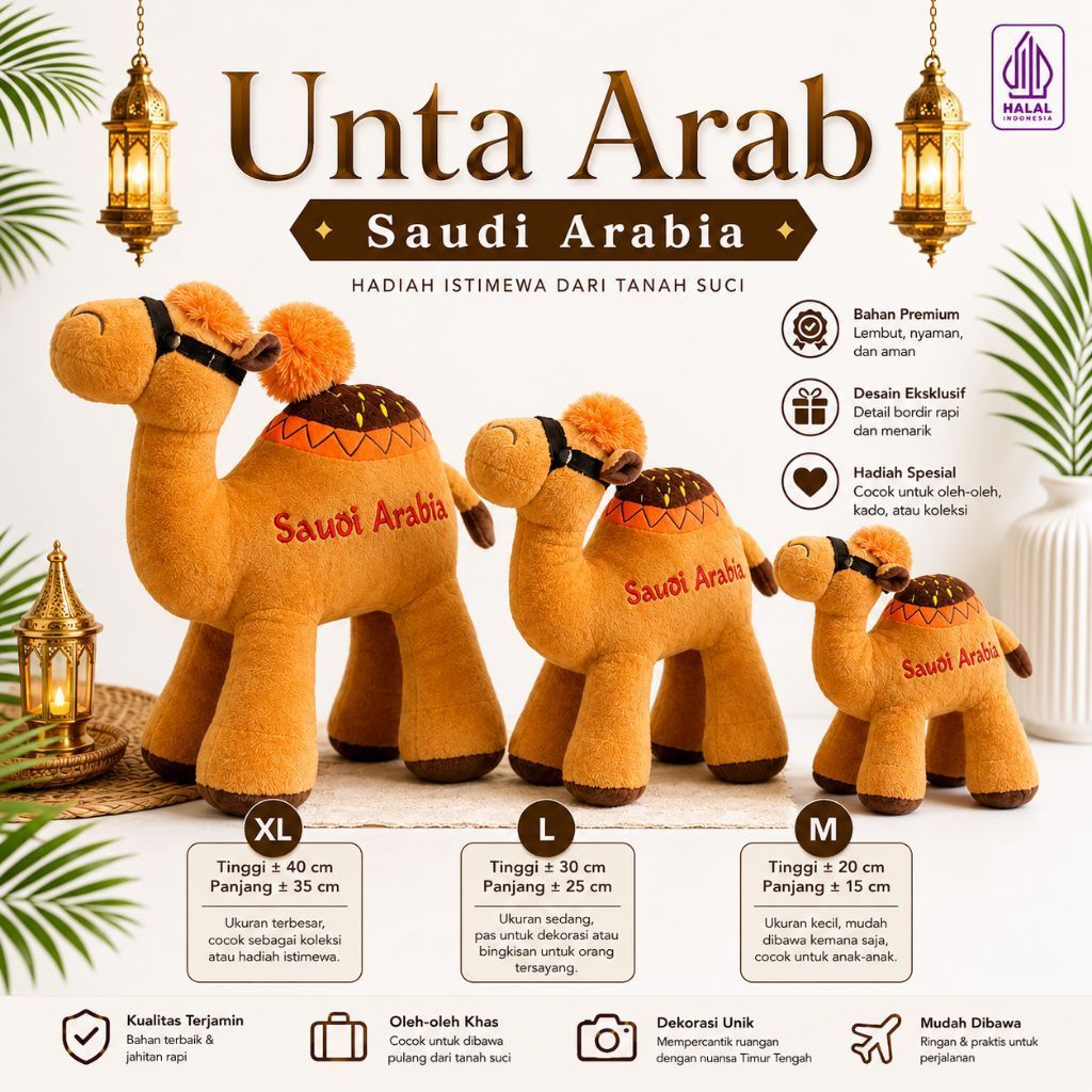 Boneka Unta Ukuran M L XL | Arab Saudi Arabia | Oleh Oleh Haji Umrah