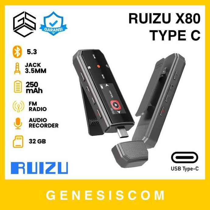 BEBAS ONGKIR - RUIZU X80 64GB - MP3 MP4 Player USB Type C Bluetooth 5.3 Voice Recorder Mini Portable