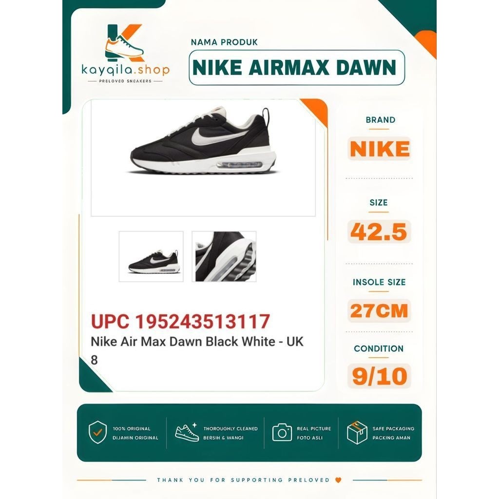 Sepatu Nike Airmax AM Dawn Size 42 Preloved Second Original