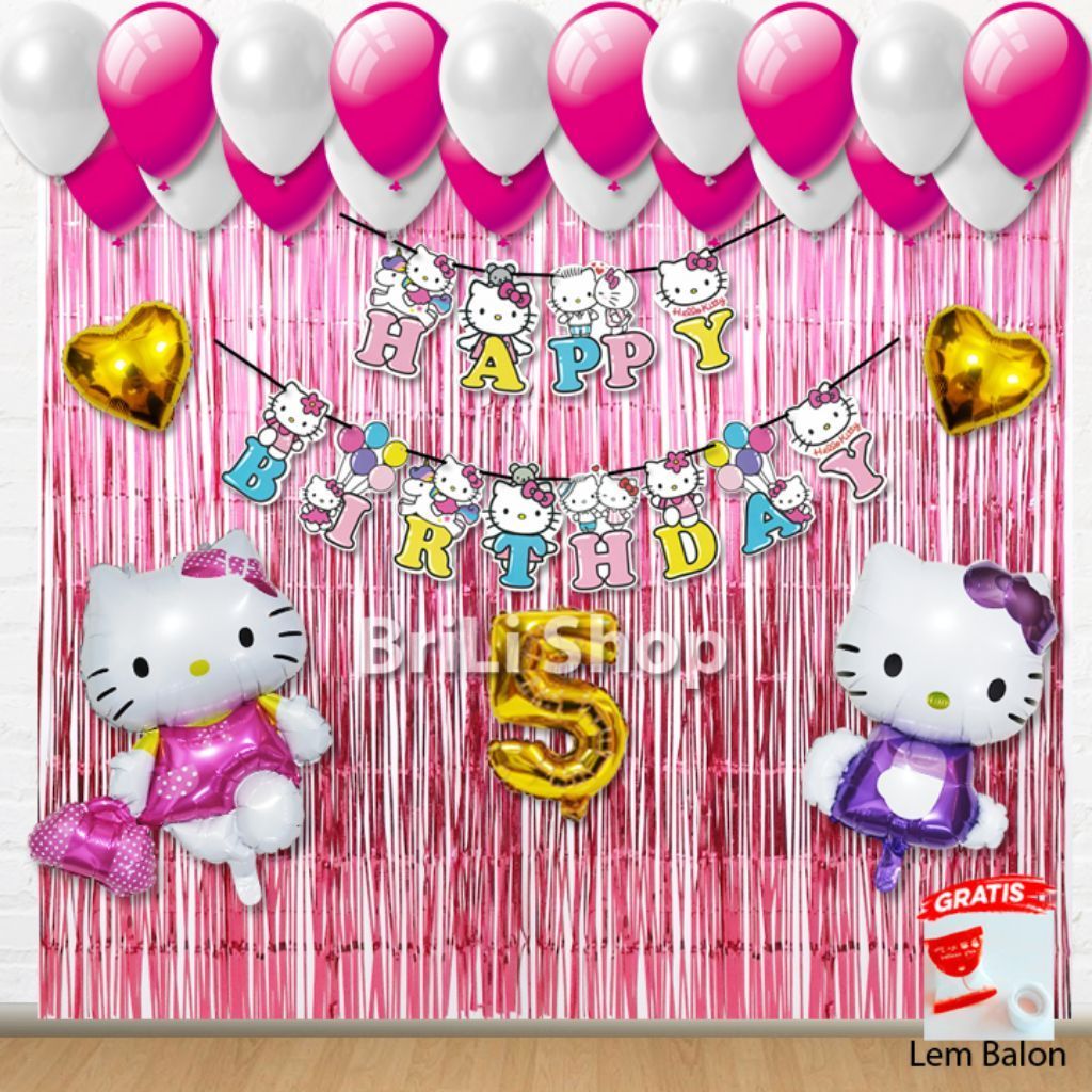Paket Set Dekorasi Ulang Tahun Anak Perempuan Tema Hello Kitty Pesta Ultah Hellokitty