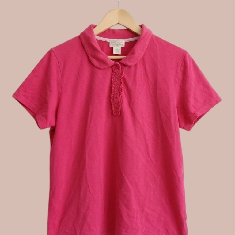 Kaos Polo Kerah  Fuchsia Aksen Ruffle