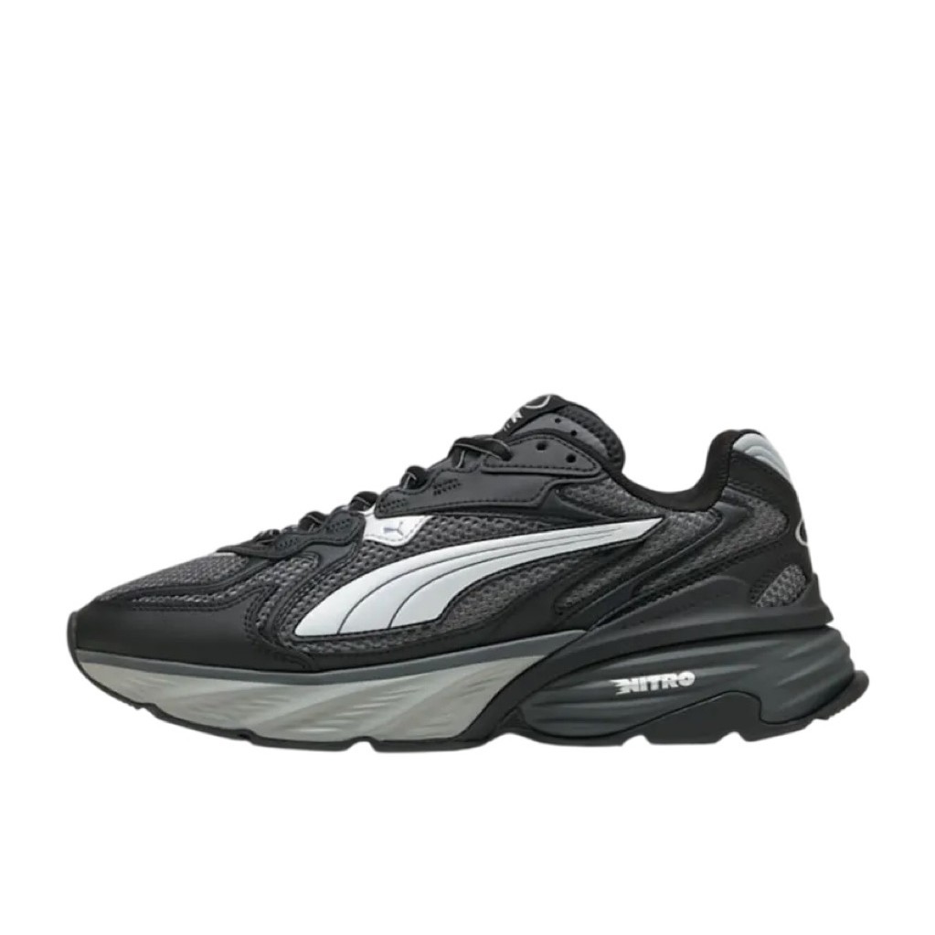 Sepatu Sneakers Puma Nitro Hitam Putih Unisex Lace Up Kasual