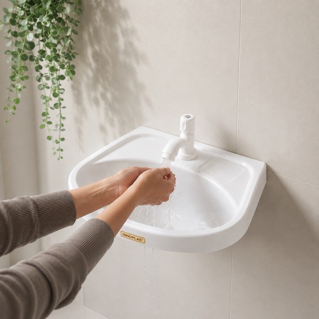 Wastafel plastik portable PP PVC INNOPLAS kecil murah kuat non keramik ringan estetik rumah ruko tem