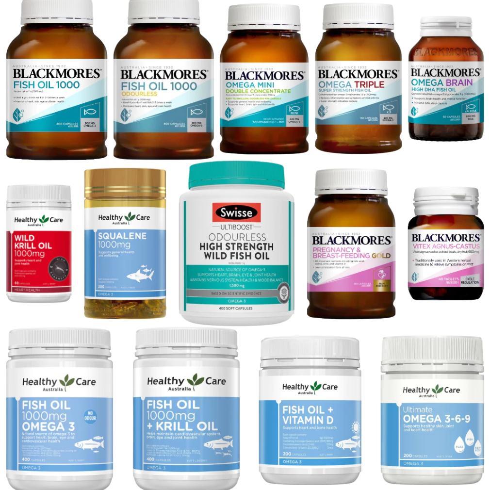 Healthy Care Fish Oil 1000mg 400 Capsules Omega 3 6 9 200 Wild Krill 60 Vitamin D 369 Squalene 1000m