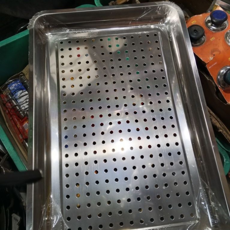 nampan stainless jumbo / nampan stainless tebal bolong / 60x40x4,8 cm