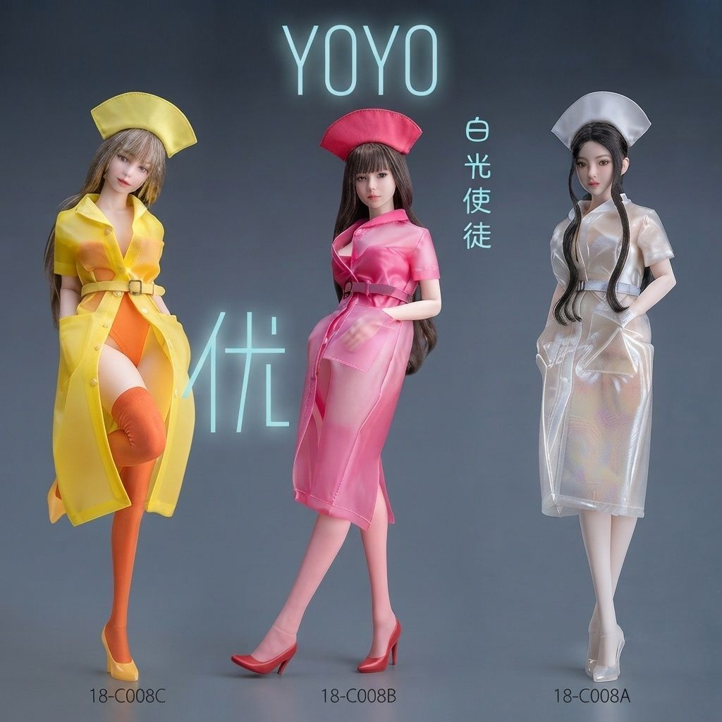 i8TOYS 1/6 Yoyo Nurse Costume Female Figure Accessories i8-C008 - White Light Angel Yo-yo Head & Cos