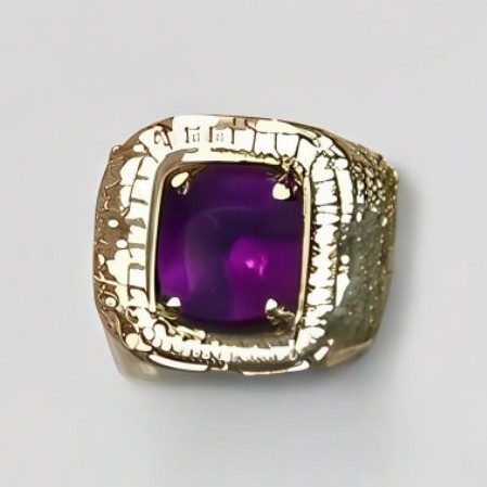 Cincin Pria Wanita Batu Kecubung Ungu Amethyst Quartz Concave Cut Natural Memo GLI