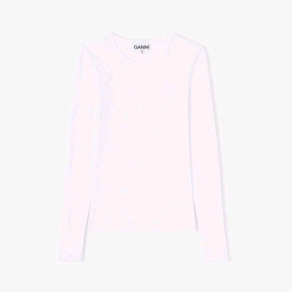GANNI WOMEN'S - GANNI SOFT COTTON RIB LONGSLEEVE TOP - BRIGHT WHITE