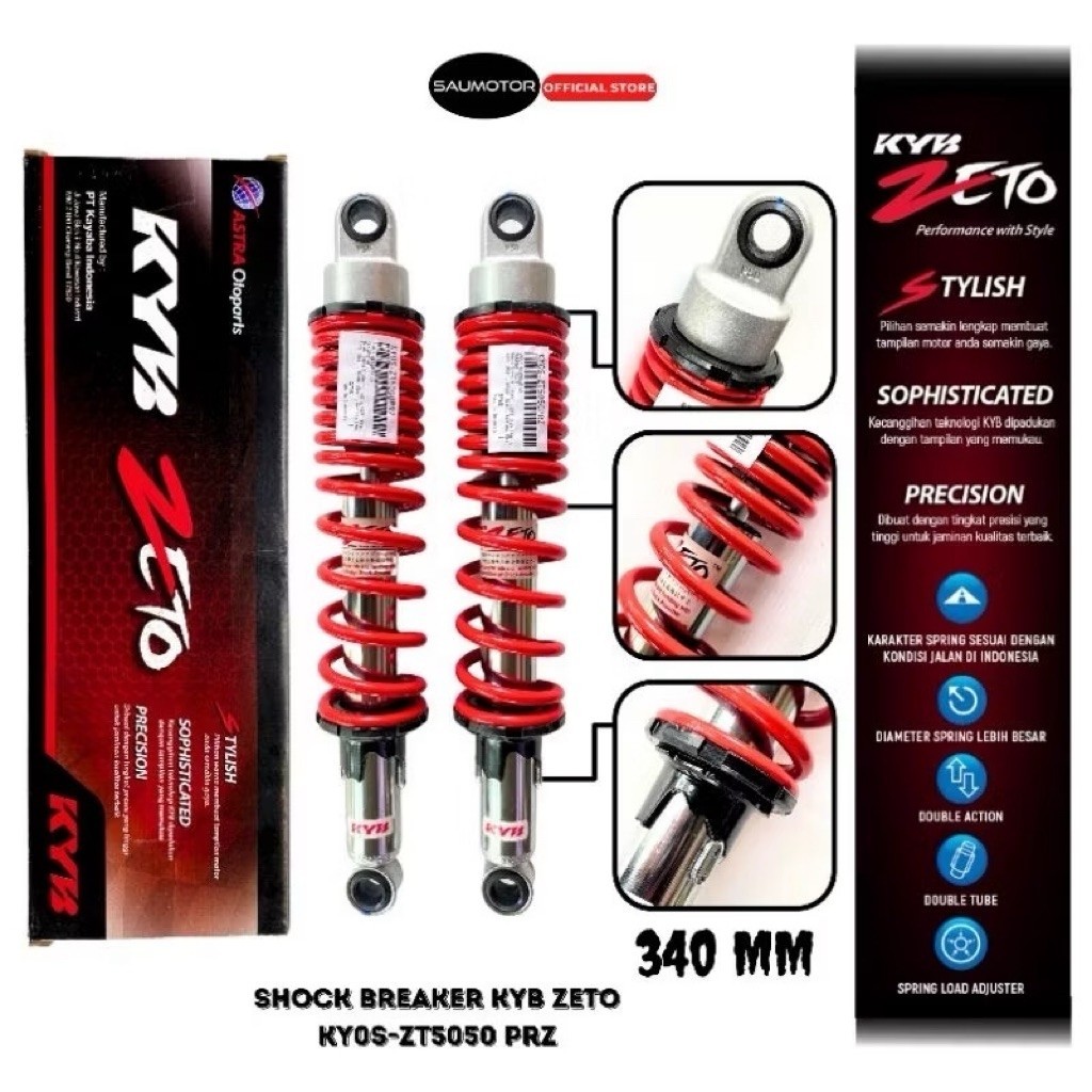 Kayaba Shock breaker 340 mm KYB Zeto ZT5050 PRZ RED Shock KYB Supra non tabung(harga 1set / 2pc)