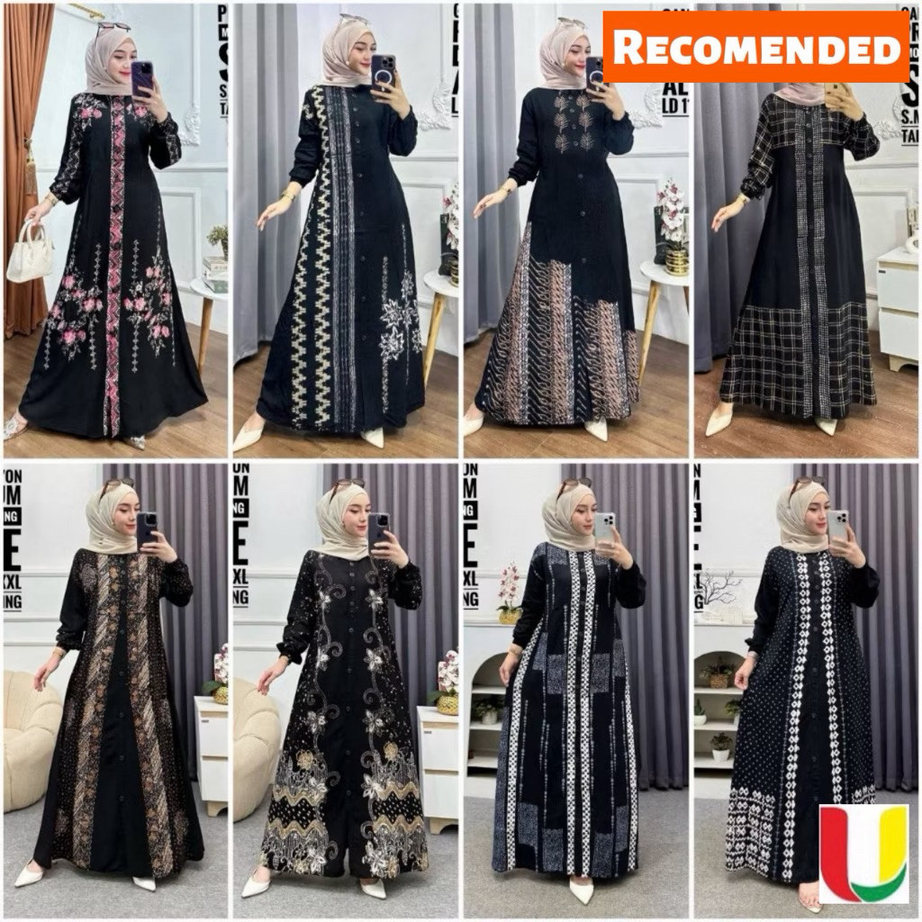 Batik Usman - Gamis Twill Rayon Premium Model Kancing Jumbo Syari Kekinian Batik Cap