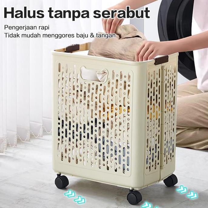GiantMeng - Keranjang Laundry Lipat Roda | Keranjang Baju Kotor Serbaguna Hemat Ruang | Laundry Bask