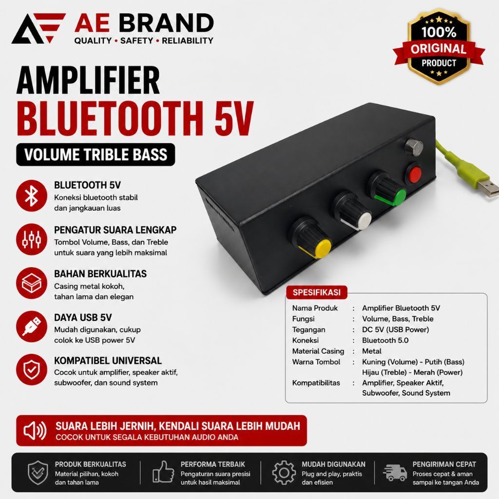 AEBDG AMPLIFIER AMPLI MINI 5V BLUETOOTH VOLUME TRIBLE BASS / POWER AMPLIFIER MINI RAKITAN 5V / AMPLI
