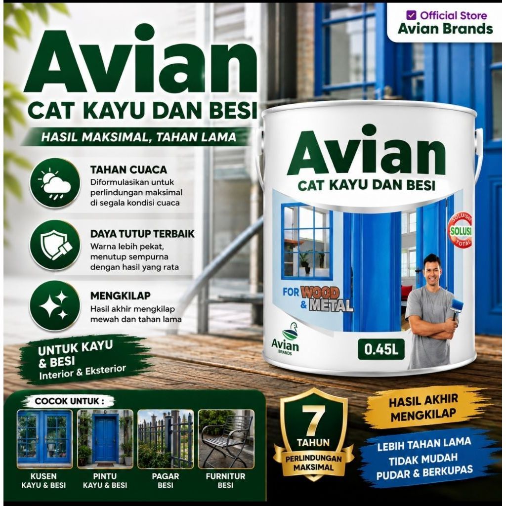 CAT KAYU BESI AVIAN 1/2KG ANTI KARAT RAYAP PINTU JENDELA KUSEN BESI GALVANIS ALUMINIUM ALUMUNIUM
