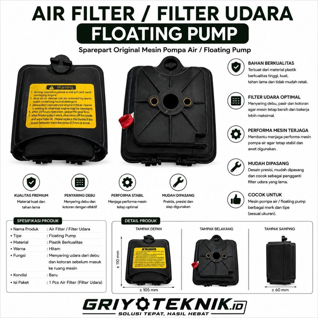 Air Filter Floating Pump | Filter Udara Mesin Pompa Air Floating Pump Sparepart