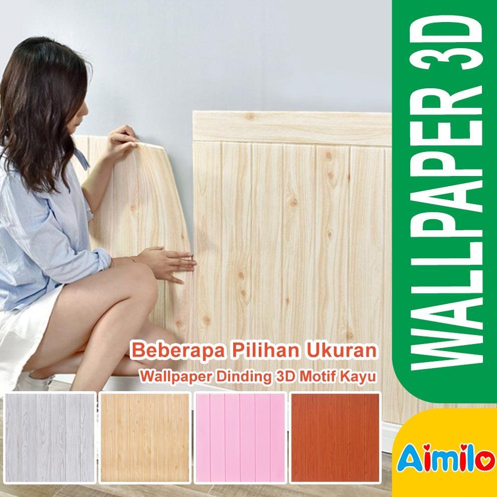 Aimilo - Wallpaper Dinding Kayu Aesthetic 70x70cm Sticker Tembok 3D Tebal Motif Kayu Wood Foam XPE